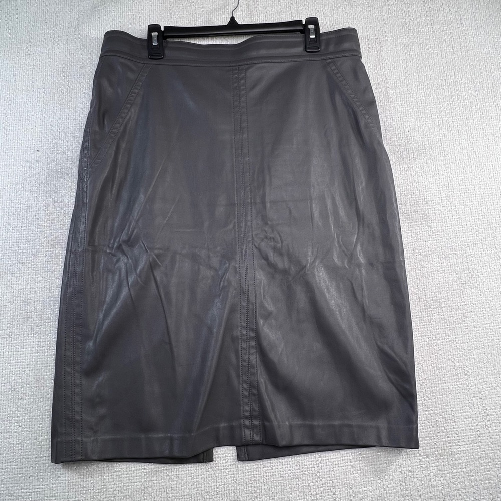 Ann Taylor Womens Faux Leather Pencil Skirt Dark Grey Size 14 Career‎ Midi Slit